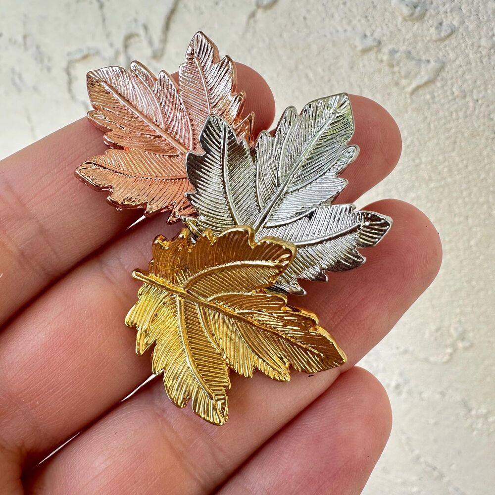 Vintage Jewelry Copper Silver and Gold Tone Leaves Leaf Brooch Leaf Bundle Pin